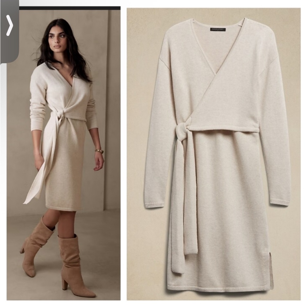 Banana Republic Factory Cream Long Sleeve Dress